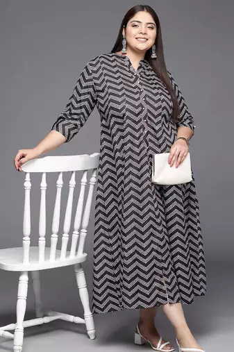 Black printed crepe ethnic dresses