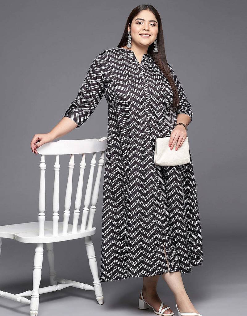 Black printed crepe ethnic dresses