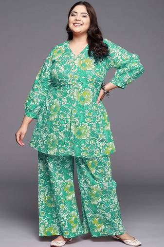 Green printed pure cotton co ord set