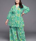 Green printed pure cotton co ord set