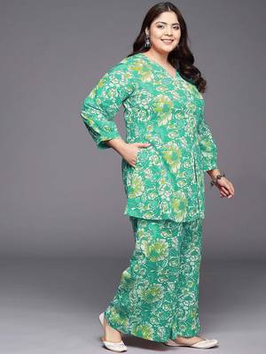Green printed pure cotton co ord set 2