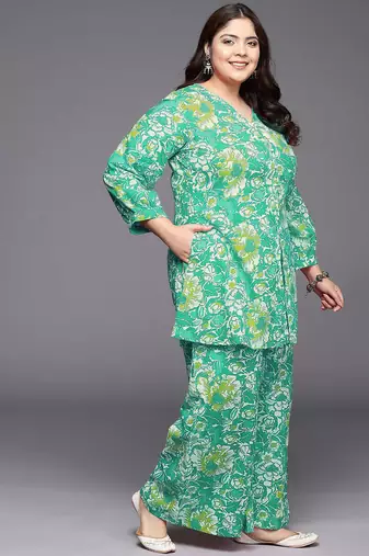 Green printed pure cotton co ord set