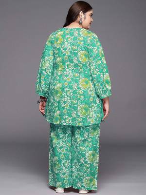 Green printed pure cotton co ord set 3