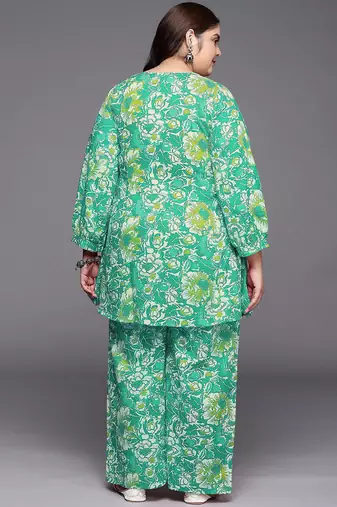 Green printed pure cotton co ord set