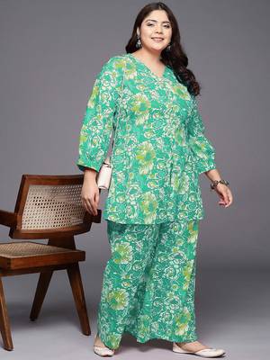 Green printed pure cotton co ord set 4