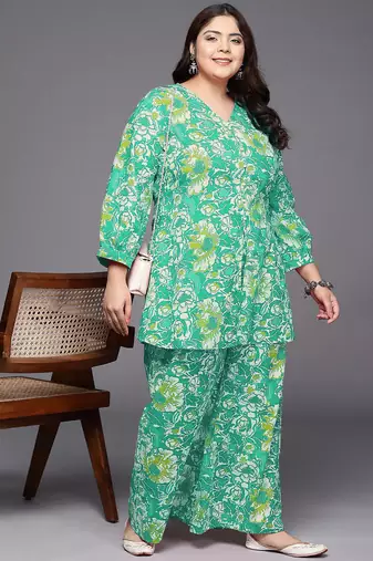 Green printed pure cotton co ord set