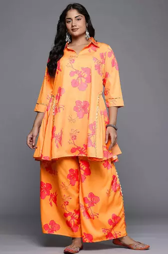 Orange printed polyester co ord set