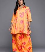 Orange printed polyester co ord set