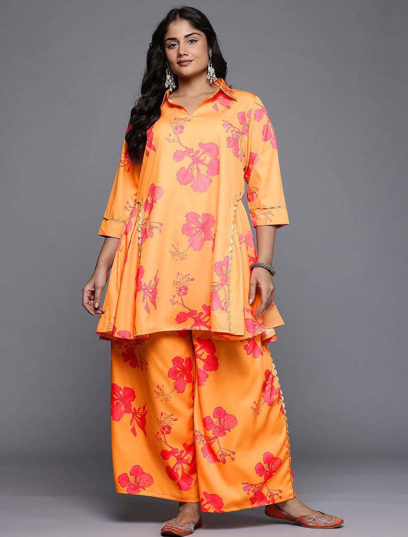 Orange printed polyester co ord set