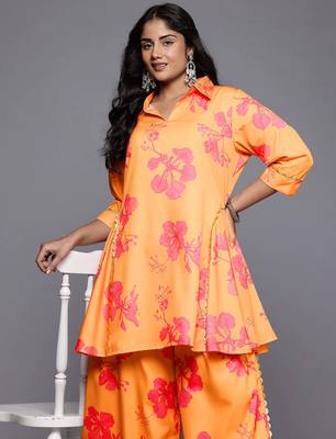 Orange printed polyester co ord set 2