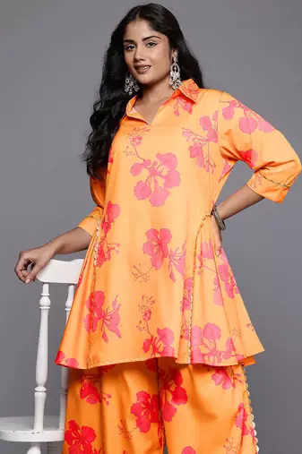 Orange printed polyester co ord set