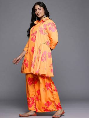 Orange printed polyester co ord set 5
