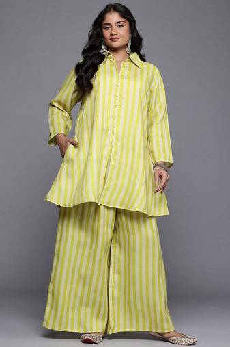 Yellow printed cotton blend co ord set