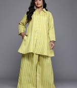 Yellow printed cotton blend co ord set