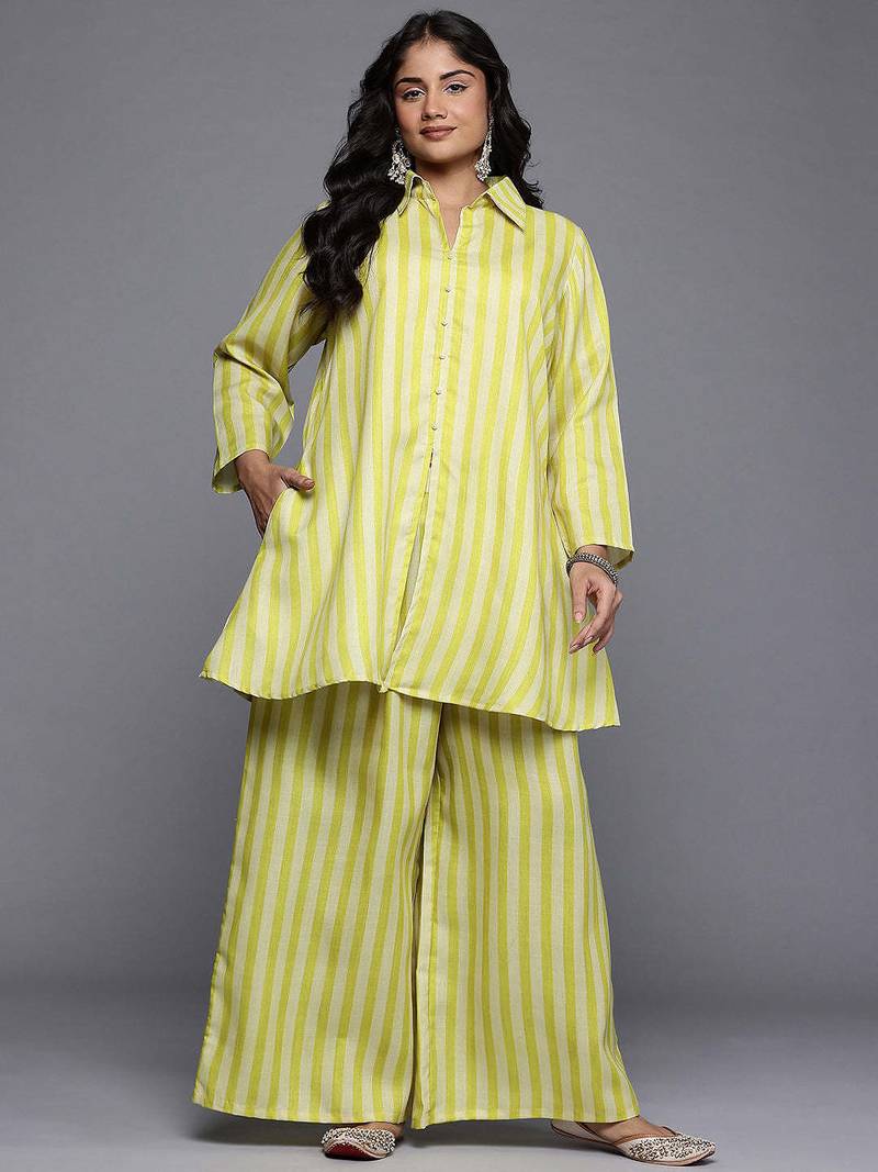 Yellow printed cotton blend co ord set