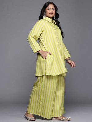 Yellow printed cotton blend co ord set 4
