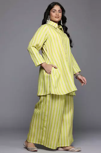 Yellow printed cotton blend co ord set