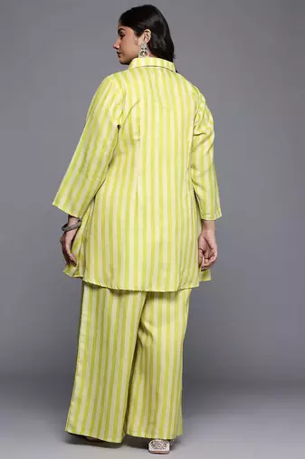 Yellow printed cotton blend co ord set