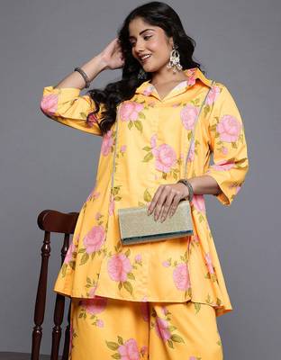 Yellow printed polyester co ord set 2