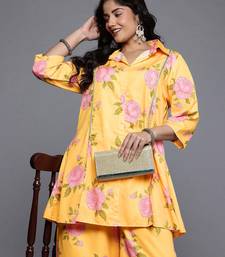 Yellow printed polyester co ord set