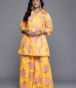 Yellow printed polyester co ord set