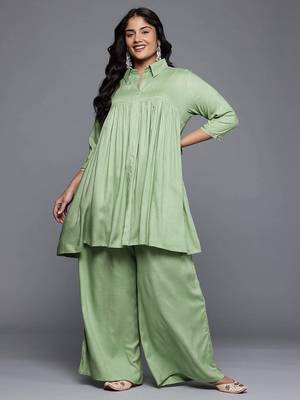 Green printed viscose rayon co ord set 1