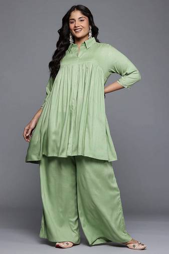 Green printed viscose rayon co ord set