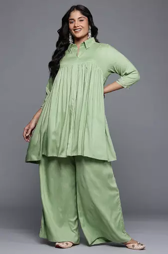 Green printed viscose rayon co ord set