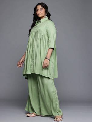 Green printed viscose rayon co ord set 4