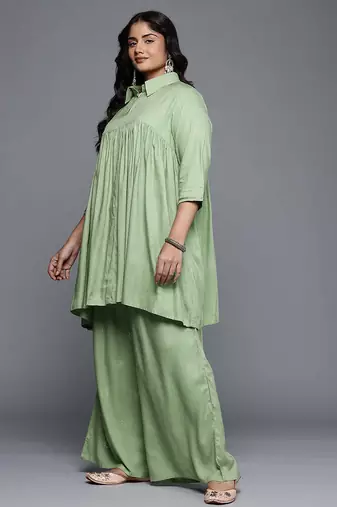 Green printed viscose rayon co ord set