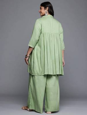 Green printed viscose rayon co ord set 5
