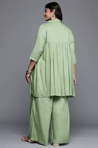 Green printed viscose rayon co ord set