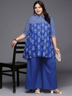 Indigo blue printed pure cotton co ord set 1