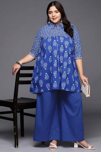 Indigo blue printed pure cotton co ord set