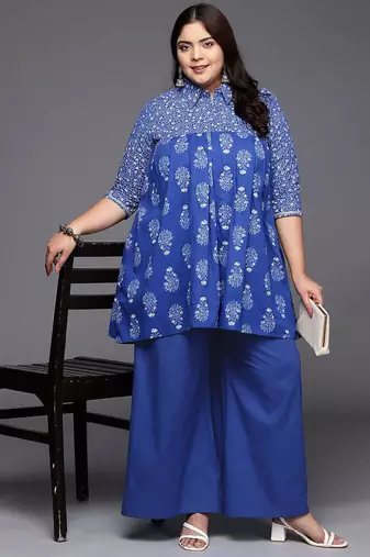 Indigo blue printed pure cotton co ord set