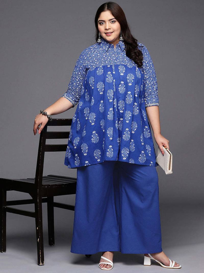Indigo blue printed pure cotton co ord set