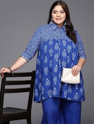 Indigo blue printed pure cotton co ord set 2