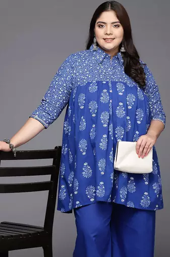 Indigo blue printed pure cotton co ord set