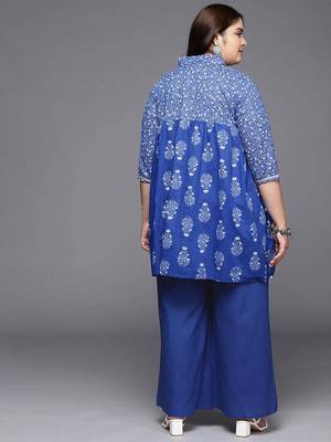 Indigo blue printed pure cotton co ord set 3