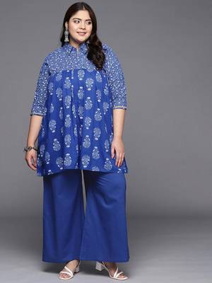 Indigo blue printed pure cotton co ord set 4