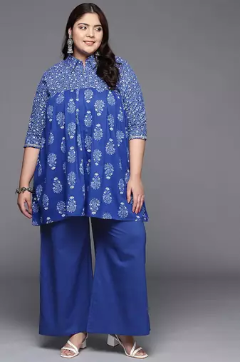 Indigo blue printed pure cotton co ord set