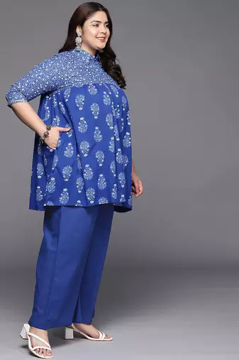 Indigo blue printed pure cotton co ord set