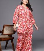 Red printed pure cotton co ord set
