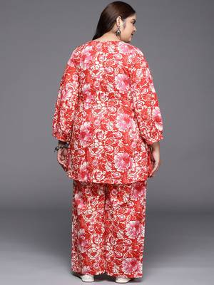 Red printed pure cotton co ord set 3