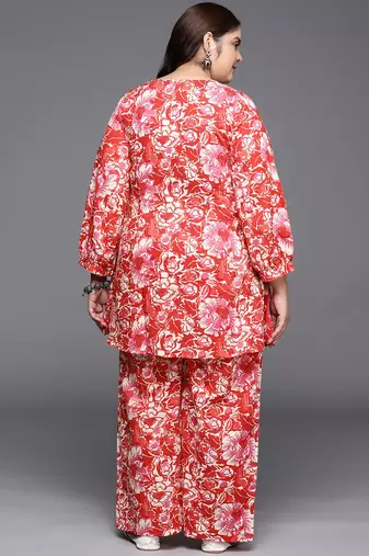 Red printed pure cotton co ord set