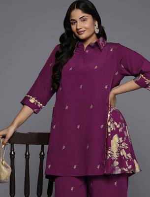 Purple printed crepe co ord set 2