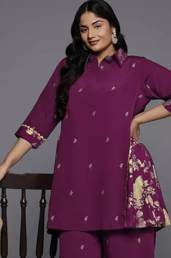 Purple printed crepe co ord set