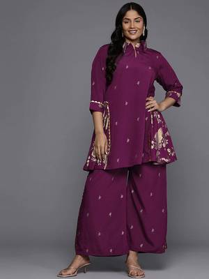 Purple printed crepe co ord set 1