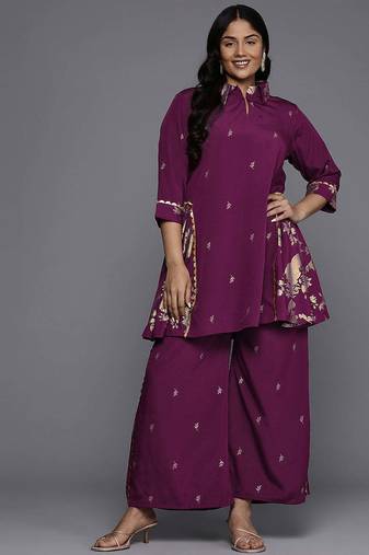 Purple printed crepe co ord set