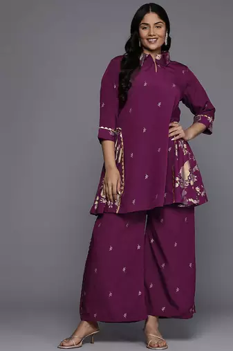 Purple printed crepe co ord set